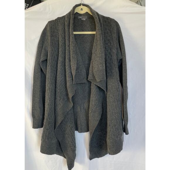 Vince Gray Wool Cashmere Blend Open Drape Front Cardigan Sweater, Large - Picture 1 of 3